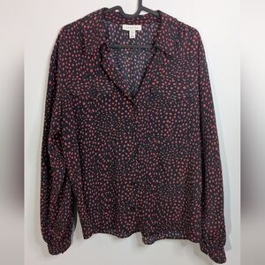 Topshop Black and Red Abstract terrazzo print button up blouse - size 8